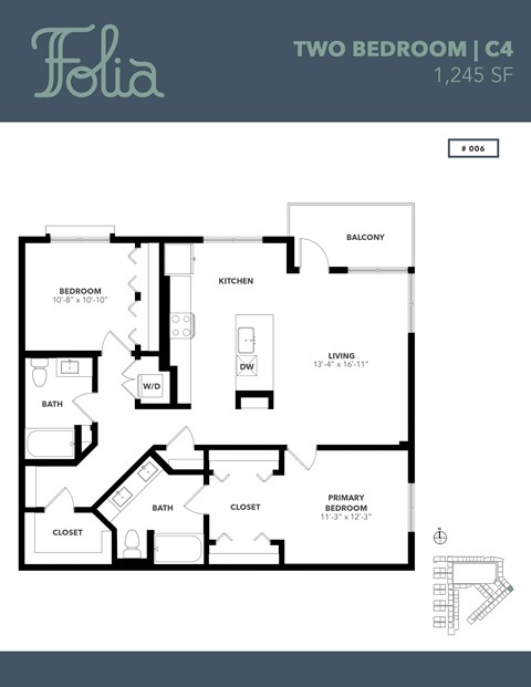 Floor plan for 2 beds, 2 baths, 1235 sqft